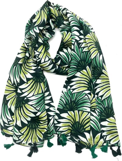 Lange dames sjaal Tonia gebloemd motief groen mos mint olijf groen smaragd donker lime donker evergreen