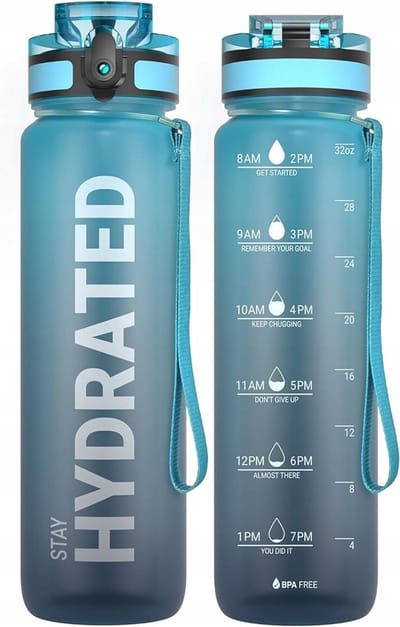 Merkloze Drinkfles 1000ml Blauw - Motiverend & BPA-Vrij