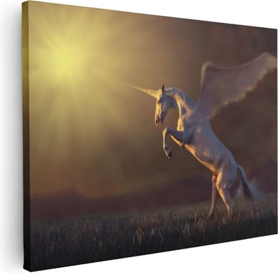 Artaza Canvas Schilderij Unicorn - 40x30 cm - Klein - Wanddecoratie Dierenkop - Muurdecoratie Woonkamer - Kamer Accessoires Paard