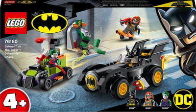 LEGO® DC BatmanTM: Batman vs. The JokerTM: BatmobileTM achtervolging 76180 bouw- en verzamelset voor kinderen; cool verjaardagscadeau; met minifiguren van Batman, BatgirlTM en The Joker, plus een bouwbare Batmobile en hot rod (136 onderdelen)
