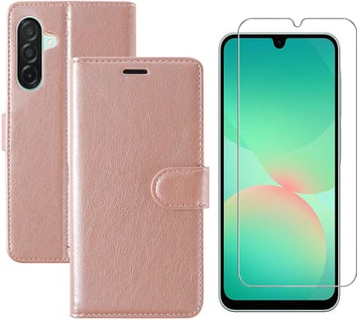 Hoesje geschikt voor Samsung Galaxy A26 bookcase Rosegoud - Met screenprotector tempered glass Galaxy A26