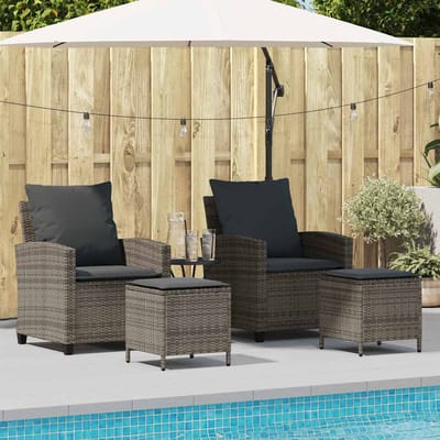 vidaXL - 4-delige - tuinbankset - met - kussens, - grijs - polyrotan