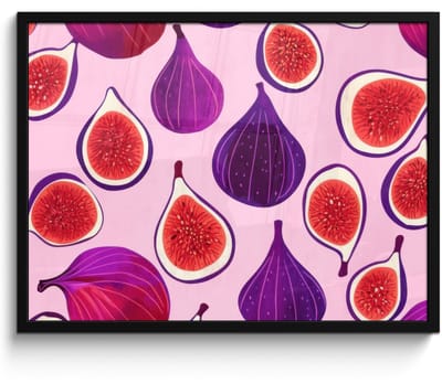 Poster in lijst - Fotolijst 80x60 cm - Posters - Vijgen - Roze - Paars - Posterlijst zwart - Decoratie - Wanddecoratie woonkamer - Muurdecoratie slaapkamer