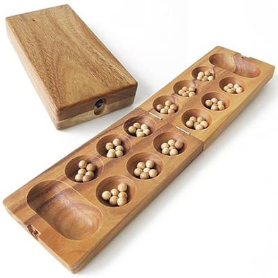 Strategiespel voor 2 spelers - Afrikaans spel van massief hout, 50 x 13 cm, geschikt voor kinderen vanaf 6 jaar