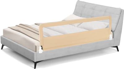 COSTWAY Bedhekje inklapbaar, 180 cm lang bedhekje met veiligheidsgordels, valbeveiliging, 180 graden, opvouwbaar, boxspringbed voor baby's en peuters (beige)