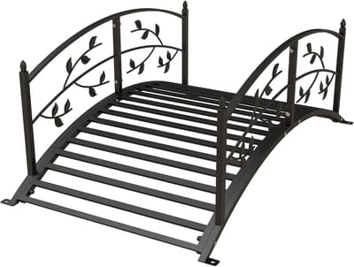 Tuinbrug met leuning - Vijverbrug decoratie - Tuin verfraaien - Wijnstok motief - 119 x 67 x 47 cm - Zwart