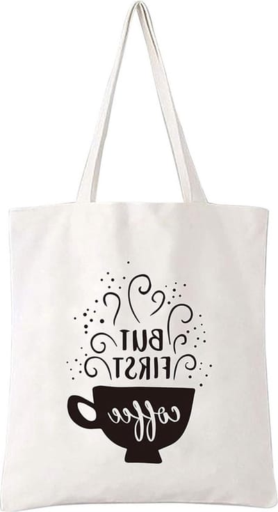 Grappige leuke herbruikbare katoenen canvas draagtas voor koffie lovers - easycozy, eerste koffie, vrouwen, mannen