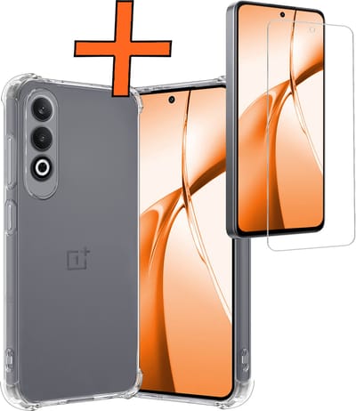 Hoes - Met Screenprotector - Geschikt voor OnePlus Nord CE4 - Sterk & Shockproof - Siliconen Case - Back Cover - Telefoon Hoes - Shock Proof - Transparant