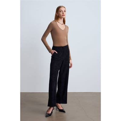Hoge taille wijde broek van faux suede
