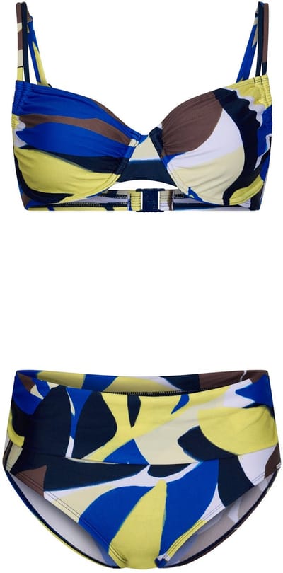 Pastunette Bikini Beach Leaves - Blauw/Ecru/Bruin/Lime - Beugel - Maat 36