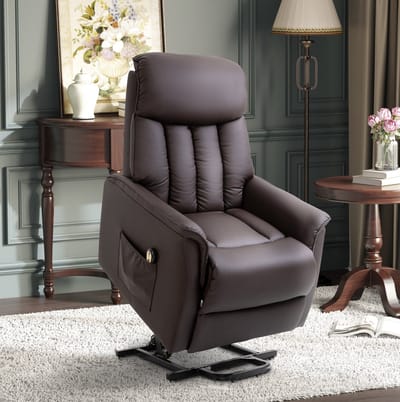 STILVORA Relaxfauteuil 80 x 94 x 104 cm - Elektrische Sta-Op Hulp En Ligfunctie Met Afstandsbediening - Voor Woonkamer - Kunstleer Bruin
