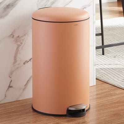CASABEL 50L Keukenafvalbak - 100% roestvrij staal, vingerafdrukbestendig, ronde afvalbak met pedaal en deksel, terracotta