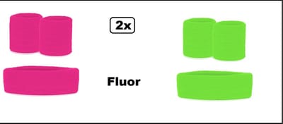 2x Zweetbandjes set fluor groen en fluor pink 3-dlg- merk PXP - sport zweetband thema feest optocht festival