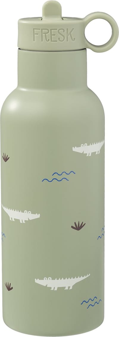 Fresk Thermosfles 500 ml - RVS Waterfles – Lekvrije Drinkfles voor Kinderen – Koude en Warme Dranken – BPA-vrij – Onbreekbaar – 2 Doppen – Thermosbeker – Drinkbeker Jongens - Groen - Crocodile