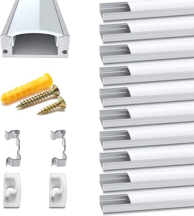 10 Pack 0.5M/1.64ft LED Aluminium Profiel met Melkwitte Deksel en Bevestigingsclips voor U-vormige Extrusie