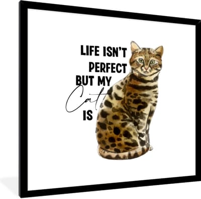 Fotolijst incl. Poster - Life isn't perfect but my cat is - Quotes - Spreuken - Katten - 40x40 cm - Posterlijst