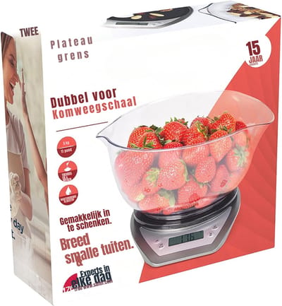 Core® Keukenweegschaal Digitaal Met Kom - Weegschaal Keuken Electrisch Tot 5kg - Precisie Weegschaal - Zilver - 23cm x 22cm x 12cm