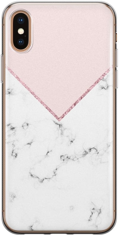 Leuke Telefoonhoesjes - Hoesje geschikt voor iPhone Xs Max - Marmer roze grijs - Soft case - TPU - Marmer - Roze