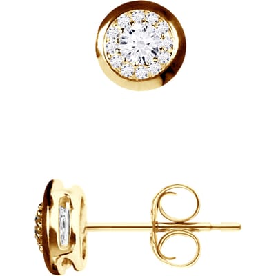 Solitaire oorbellen bezet met diamanten 0,30 Cts illusie Geel Goud 18 Karaat