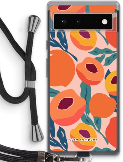 Case Company® - Hoesje met koord geschikt voor Google Pixel 6 hoesje met Koord - Perzik - Telefoonhoesje met Zwart Koord - Bescherming aan alle Kanten en Over de Schermrand