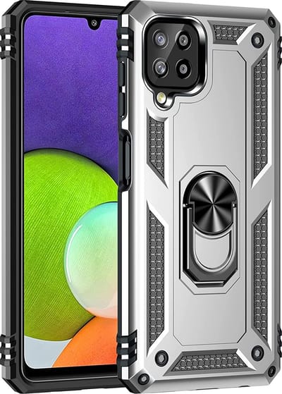 Ring Armor hoesje Geschikt voor Samsung Galaxy A22 4G - Zilver - Draaibare standaard - Magneet - ZT Accessoires