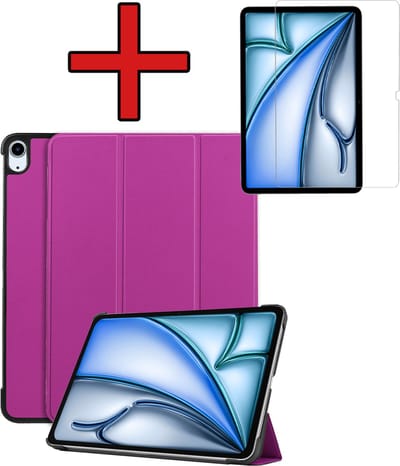 Hoesje - Geschikt voor Apple iPad Air (2024/2025/2026) - 11 inch - Met Screenprotector - Hardcover Book Case - Trifold Bookcase Hoes - Hard Cover - Tablethoes - Paars