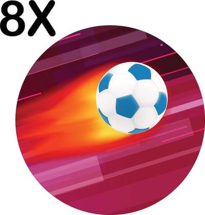 Luxe Ronde Placemat - Voetbal met Vuur - Rode Achtergrond - Set van 8 Placemats - 50x50 cm - 2 mm dik Vinyl - Anti Slip - Afneembaar