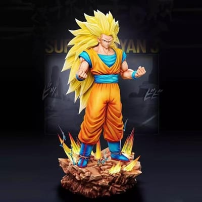 ZWandJT Studio Dragon BallZ Super Saiyan 3 Goku Vorm SSj3 Broly 13.77Inch/35cm Kan Gloeiende beweging PVC Beide handen Figuur Speelgoed Cadeau black
