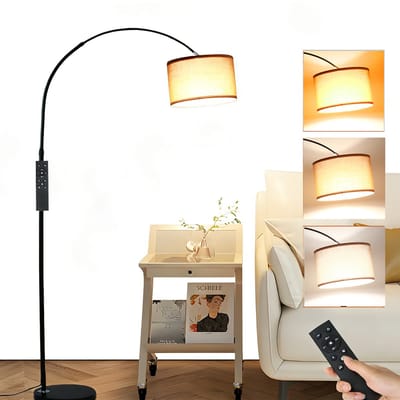 ANTENLICHT Moderne Vloerlamp Zwart - Staande Lamp Met Bruin Kap - 1 lichts 9W - 3000K-6000K 860LM - H 165 -180cm - Naturel - Woonkamer - Slaapkamer - Met Afstandsbediening & Voetschakelaar