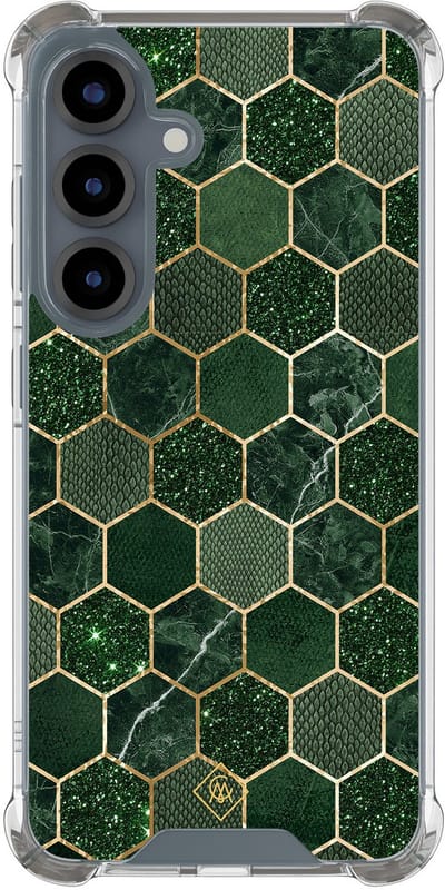 Casimoda® hoesje - Geschikt voor Samsung Galaxy S25 - Kubus Groen - Shockproof case - Extra sterk - TPU/polycarbonaat - Groen, Transparant