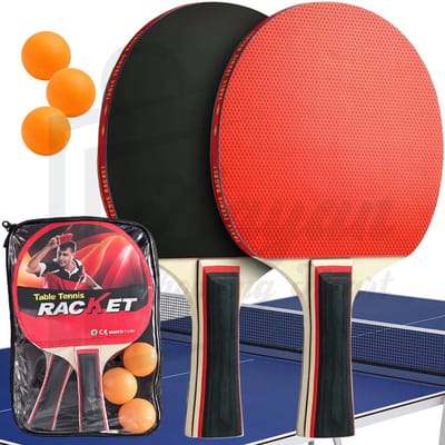 Tafeltennis Set – 2 Batjes + 3 Ballen + Opberghoes – Ping Pong Racket Set – Compact & Draagbaar – ping pong set – pingpong batjes set – tafeltennis rackets – tafeltennis ballen set – ping pong set met hoes – tafeltennis beginners set – 88129