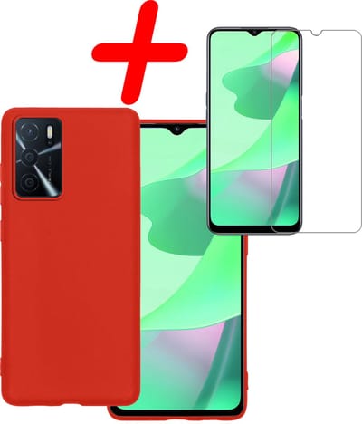 Hoesje Met Screenprotector - Geschikt voor OPPO A16s - Sterk & Shockproof - Back Cover - Siliconen Case - Telefoon Hoes - Rood