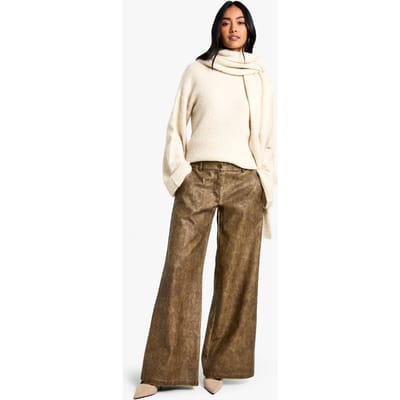 boohoo Dames Low Rise Washed PU Wide Leg Trouser | Vintage Was | Maat: 34