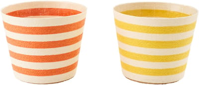 J-Line bloempot Gestreept - papier - geel/oranje - extra large - set van 2