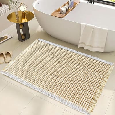 Waffle Badmat - Super Absorberend - Antislip Badkamer Mat - Machine Wasbare Badmat met Rubber Onderkant voor Badkamer Vloer - Ultra Zachte Mat voor Woonkamer Deurmat 18"x30" - Licht Geel