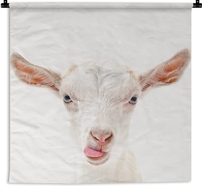 Wandkleed Animalprintshop - Geit - Portret dierenprint kinderkamer Wandkleed katoen 120x120 cm - Wandtapijt met foto