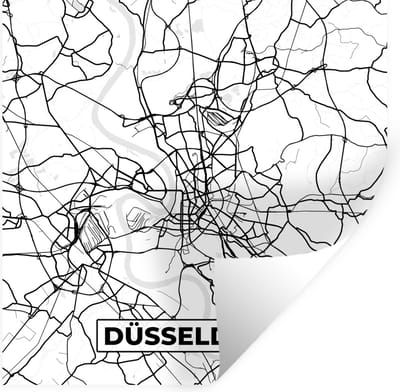 Muurstickers - Sticker Folie - Kaart - Düsseldorf - Plattegrond - Stadskaart - 100x100 cm - Plakfolie - Muurstickers Kinderkamer - Zelfklevend Behang XXL - Zelfklevend behangpapier - Stickerfolie
