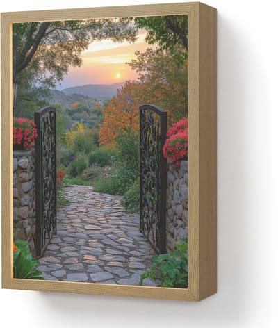 Wandlamp 30x40 cm - Oplaadbaar - Landschap - Hek - Pad - Zonsondergang - Natuur - Wandlampen binnen woonkamer - Slaapkamer lamp - Decoratieve nachtlamp - Vloerlamp draadloos