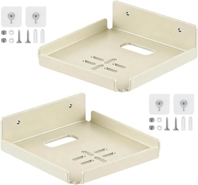 Set van 2 Drijvende Wandplanken zonder Boren met Kabeldoorvoer - 12 x 12 cm Mini Plank voor Beveiligingscamera, Woonkamer, Slaapkamer en Entree