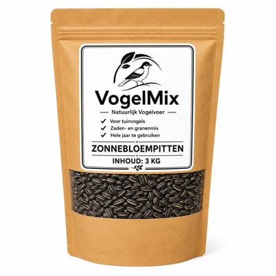 Zwarte Zonnebloempitten voor Tuinvogels – 3KG – Premium Vogelvoer – Hersluitbare Zak VogelMix