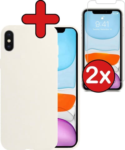 Hoesje - Met 2x Screenprotector - Geschikt voor Apple iPhone X - Sterk & Shockproof - Telefoon Hoes - Back Cover - Siliconen Case - Telefoonhoes - Wit