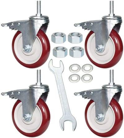 Zwenkwielen Set - Stuurwielen Industriële Wielen - Apparatuur Verplaatsen - Dubbele Veiligheidsrem - 125 mm - Zilver