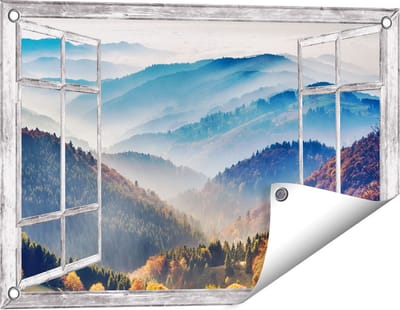Gards Tuinposter Doorkijk Heuvel Landschap van het Zwarte Wout Bos - 60x40 cm - Tuindoek - Tuindecoratie - Wanddecoratie buiten - Tuinschilderij