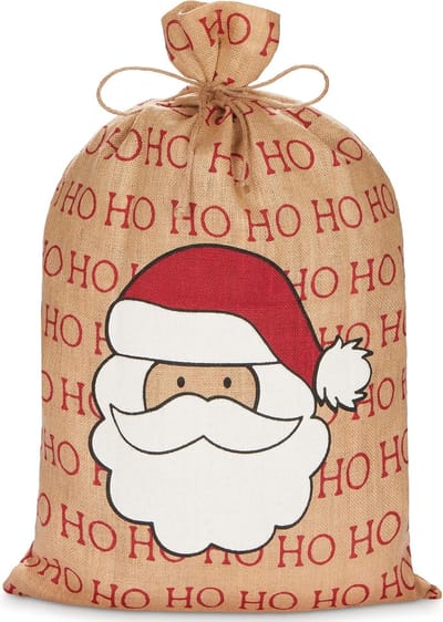 BRUBAKER Kerstmannenzak - 80 cm Cadeauzak voor Kerstmis - Kerstman Ho Ho Ho - Jute Kerstzak - Zak met Koord voor het Inpakken van Cadeaus