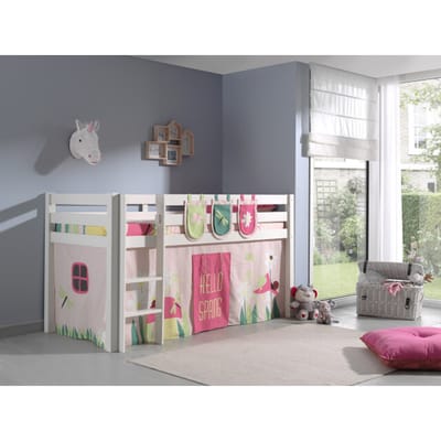LUCEVI - Pino Halfhoogslaper + Ladder + Spring Gordijntjes + 3 Zakjes - Wit - 90x200 cm