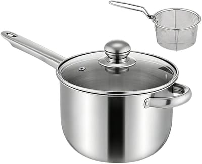 Frituurpan met mand - Roestvrij staal - Thuis koken - Gelijkmatige warmte - 38x19.5x13cm - Zilver