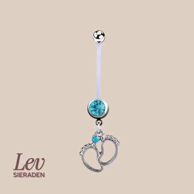 Lev Sieraden - 1.6x38mm zwangerschaps piercing - Double jewelled voetjes hanger - Blauwe zirkonia - PTFE/Bioplast/Bioflex