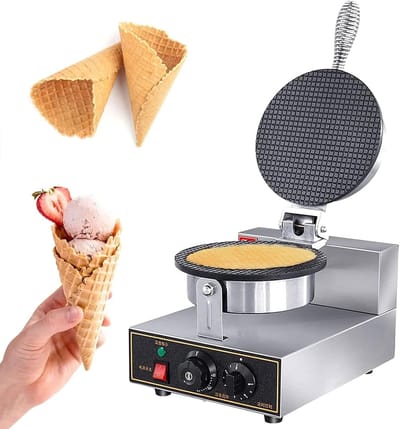 IJshoorntjesmaker - Pannenkoekenmaker - Zelf ijshoorntjes maken - Met timer en temperatuurregeling - 250x450x260mm enkel - Zilverkleurig