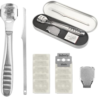 Dailygoods- Eeltverwijderaar Professioneel - Eeltsnijder - Voetschraper - Roestvrij Staal - Antislip Handvat - Inclusief Pedicuremes - Voetschaaf