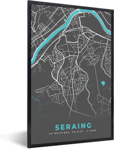 Fotolijst incl. Poster - Stadskaart – Grijs - Kaart – Seraing – België – Plattegrond - 40x60 cm - Posterlijst